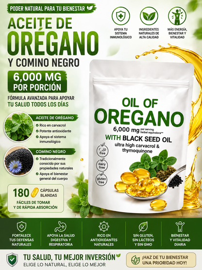 ACEITE DE ORÉGANO Y COMINO NEGRO 6000 MG (180 CÁPSULAS BLANDAS)