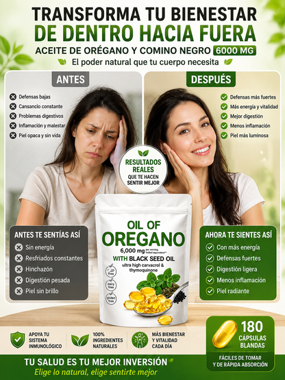 ACEITE DE ORÉGANO Y COMINO NEGRO 6000 MG (180 CÁPSULAS BLANDAS)